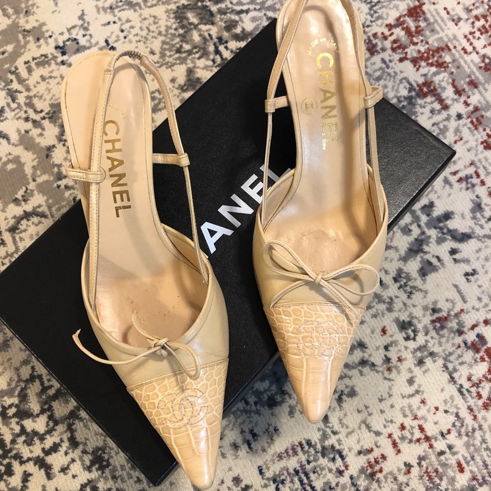 Chanel Slingback beige heels size 36